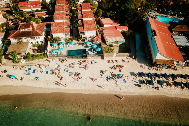 Luxury Bambou Resort bungalows facing private beach Martinique swimming pools aerial view