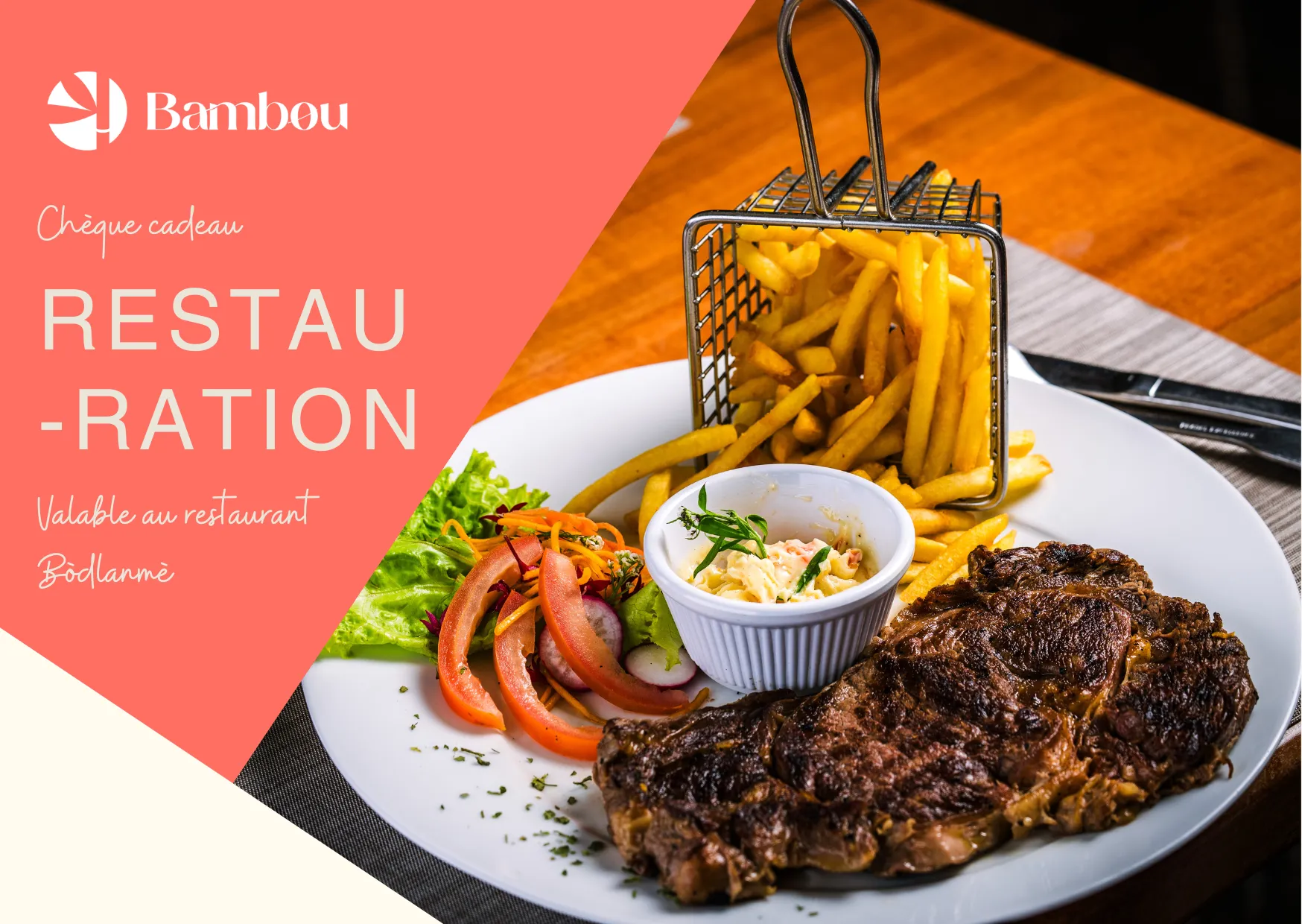 Grilled steak served with home fries and mayonnaise Restaurant Bambou Martinique