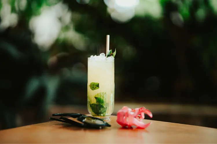 Signature tropical fresh mint cocktail served at Bamboo Resort Martinique