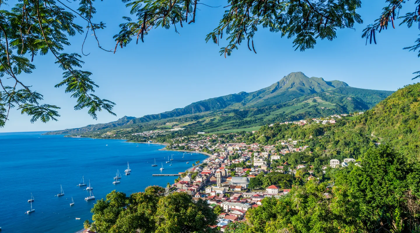 Montagne Pelée overlooking Baie Saint-Pierre Martinique sailboats tropical anchorage