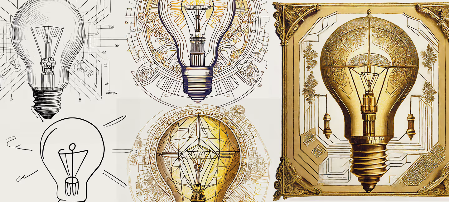 an image of a series of lightbulbs going from a sketch to higher fidelity