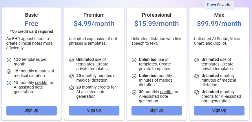 Pricing Plans offered by Chartnote: AI Medical Scribe