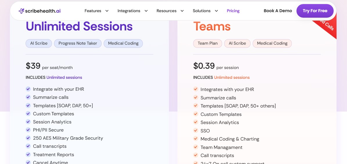 Pricing Plans oferred by HealOS (formerly Scribehealth.ai): Best AI Medical Scribe