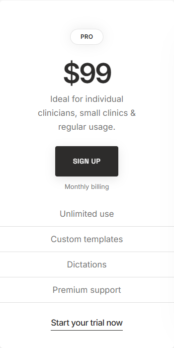 Pricing  Plans offered by Scribeberry: AI Medical Scribe