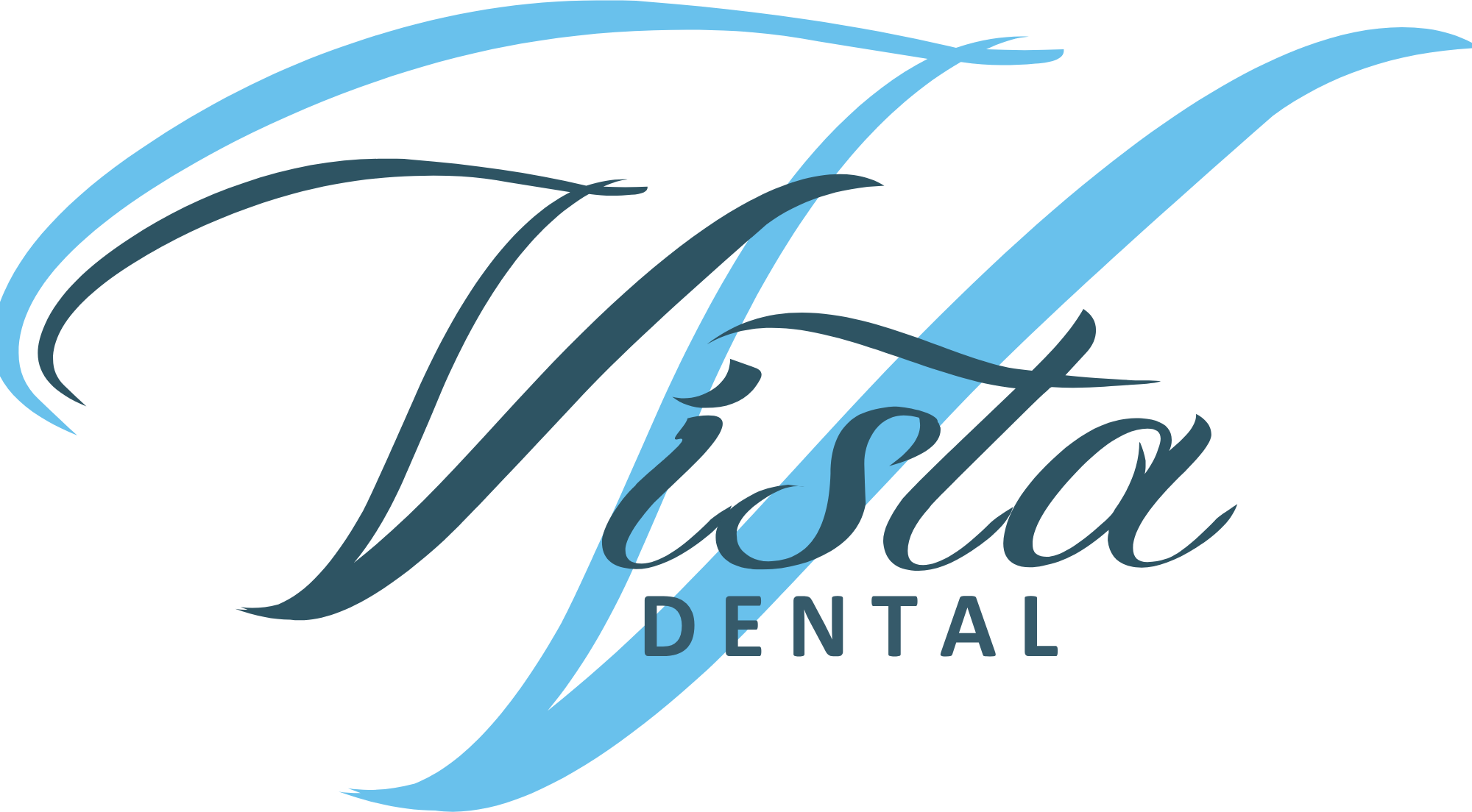 Vista Dental logo with stylized blue V and black cursive text.
