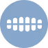 Icon of a full set of upper and lower white teeth on a blue circular background.