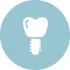 White dental implant icon inside a blue circular background.