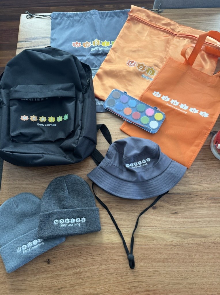 The Maples welcome pack: backpack, belonging bag, wet bag, bucket hat and beanies