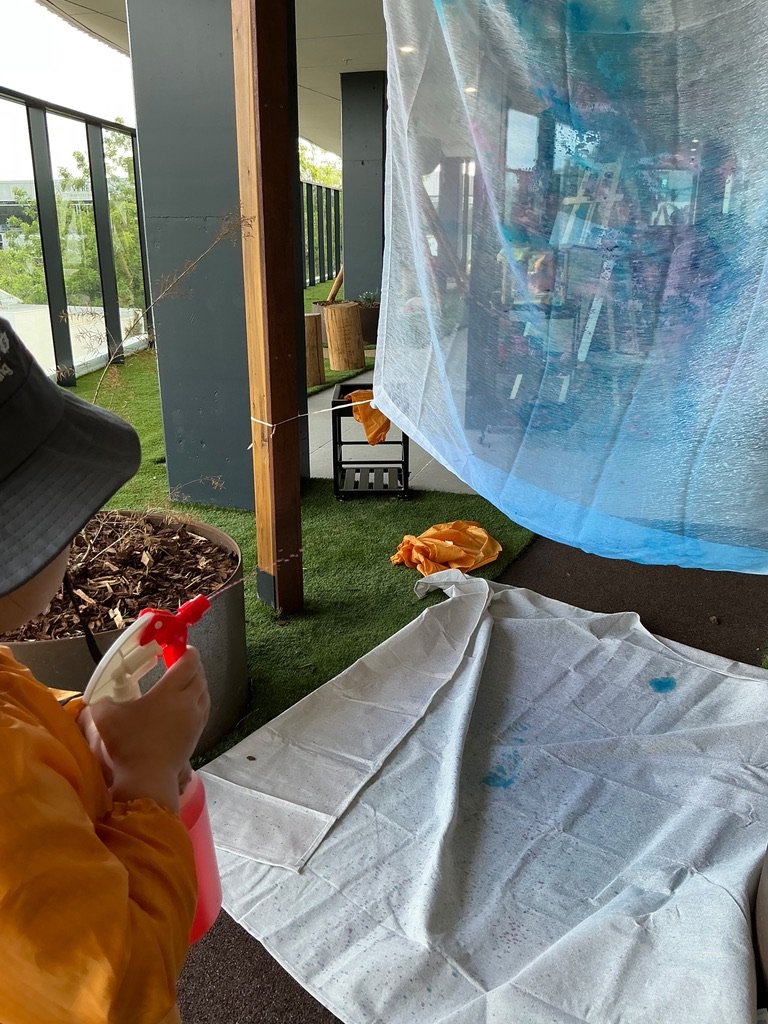 Painting on fabric outdoors