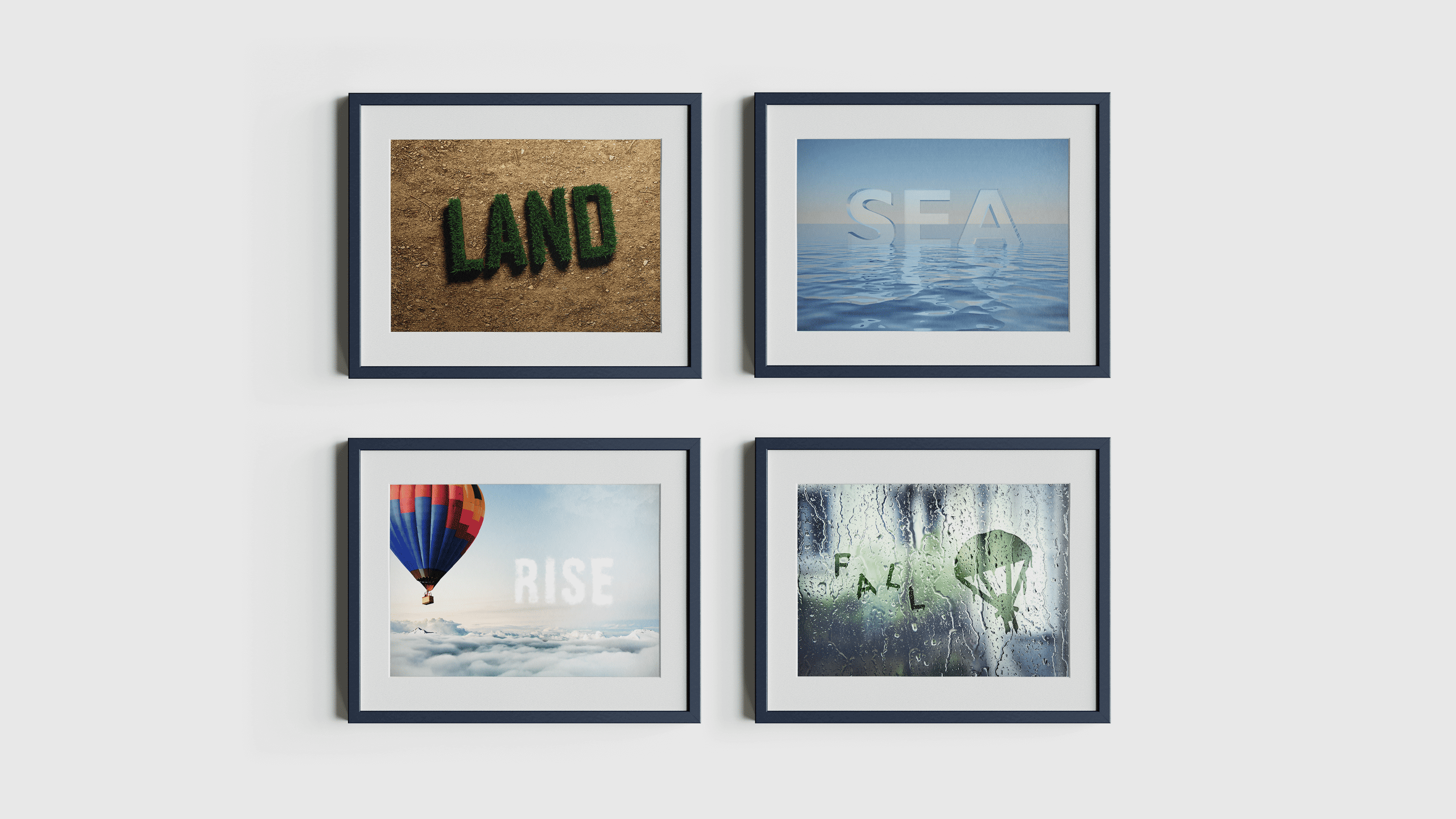 Four picture frames showing each artwork based on expressive typography.
