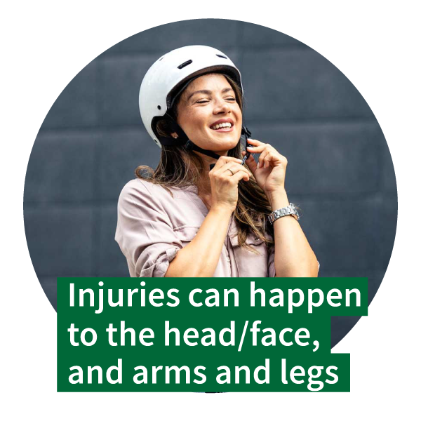 Person putting on a helmet before going e-scootering