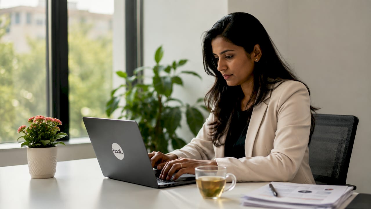 Woman working on PPC campaign at home office desk