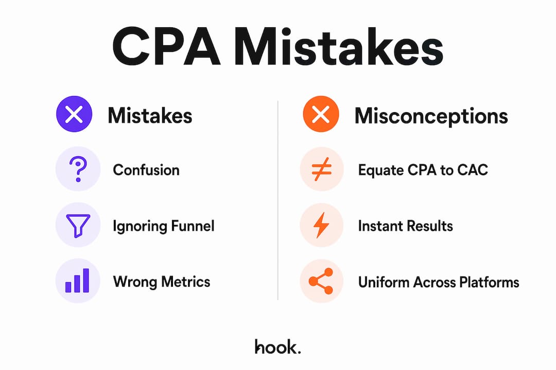 Infographic showing CPA mistakes and misconceptions side-by-side