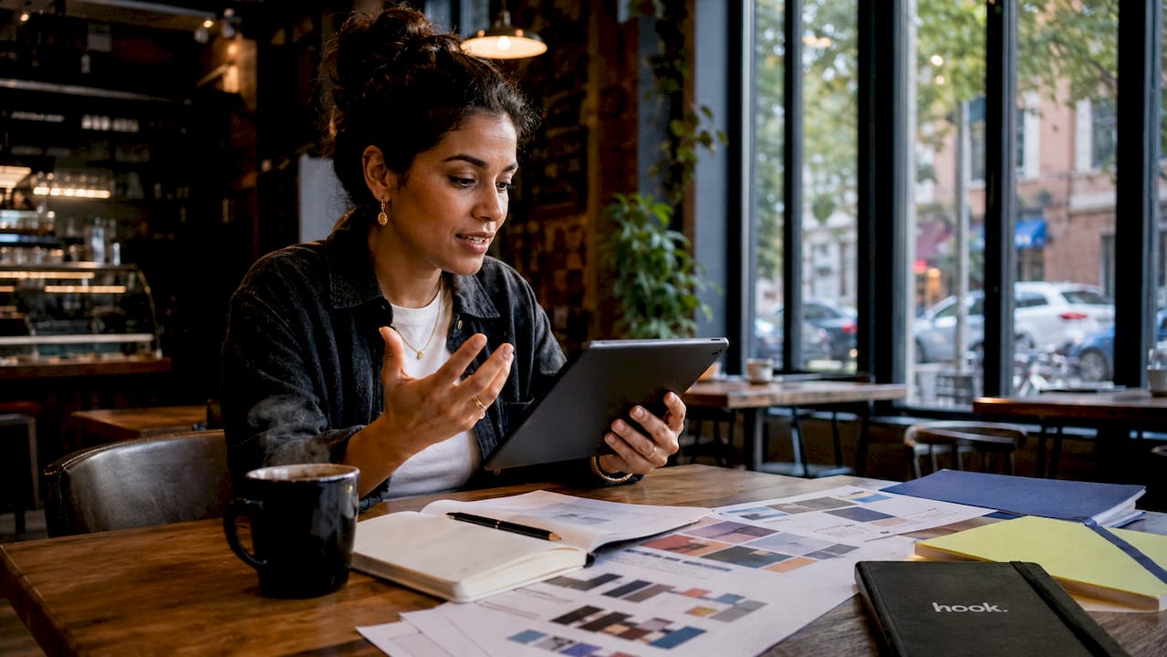 Small business owner using marketing tools