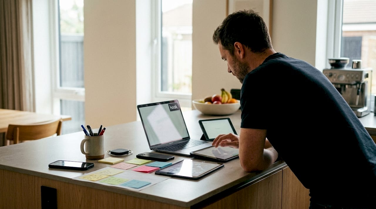 Marketer planning social media ad campaign