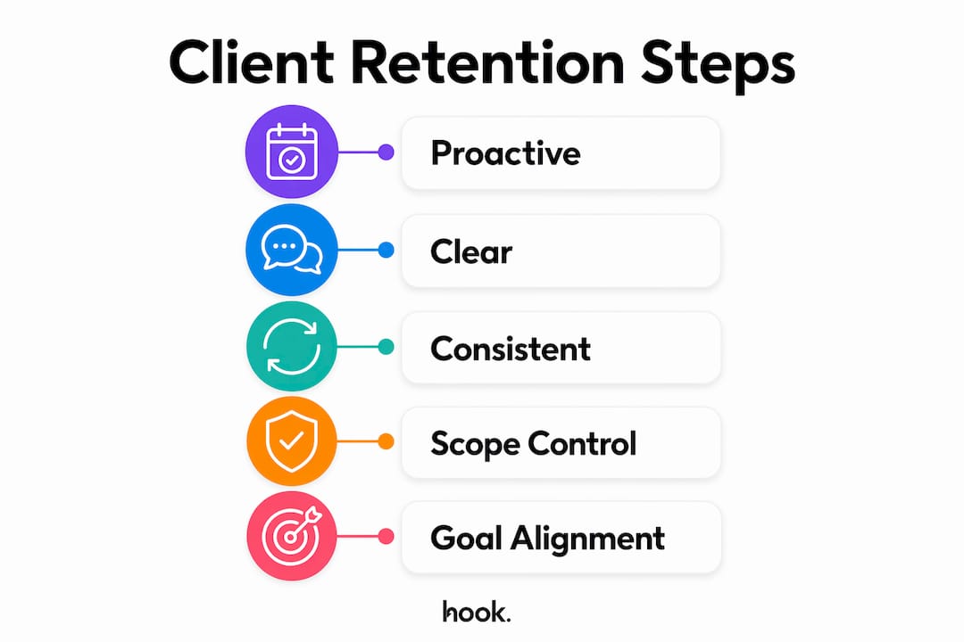 Infographic illustrating steps to improve client retention