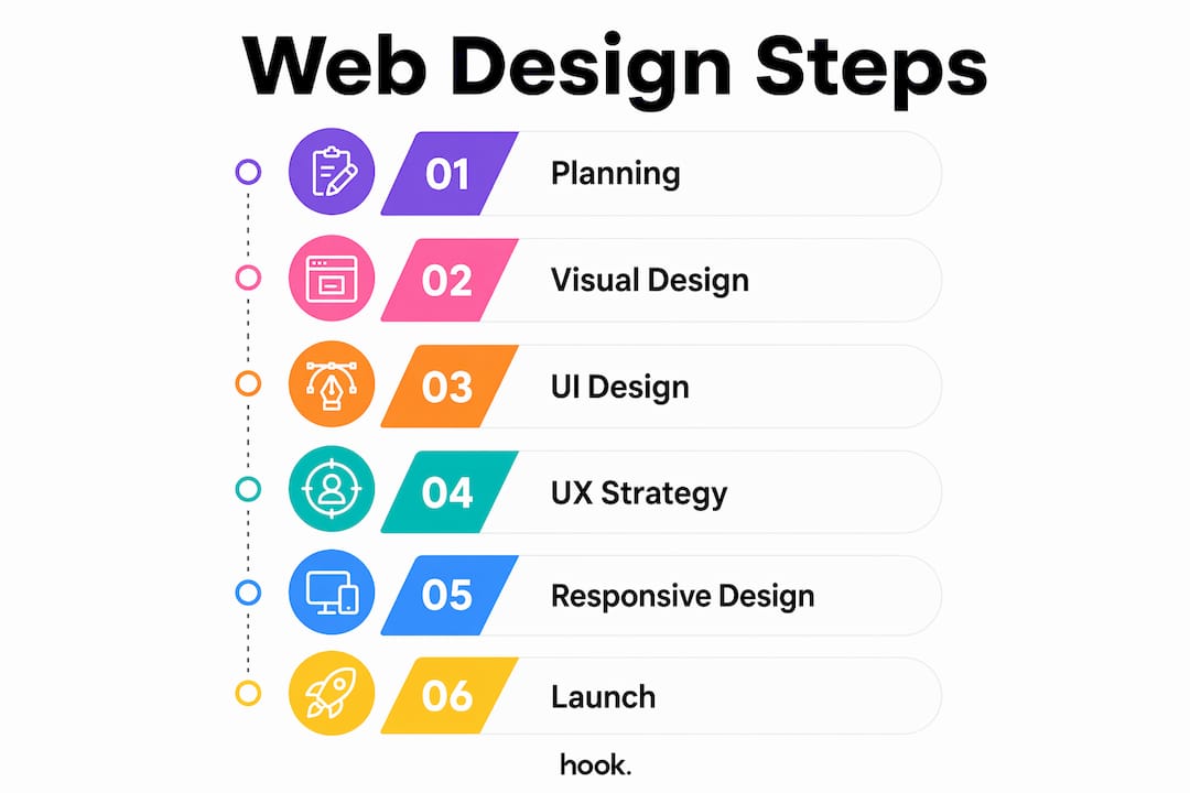 Infographic showing key steps of web design process