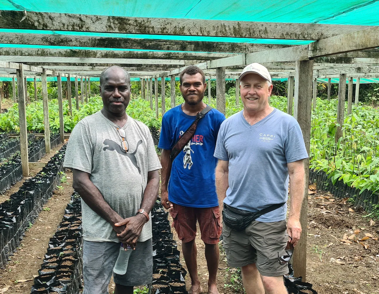 Keith from Grow Asia Pacific with a couple farmers Image