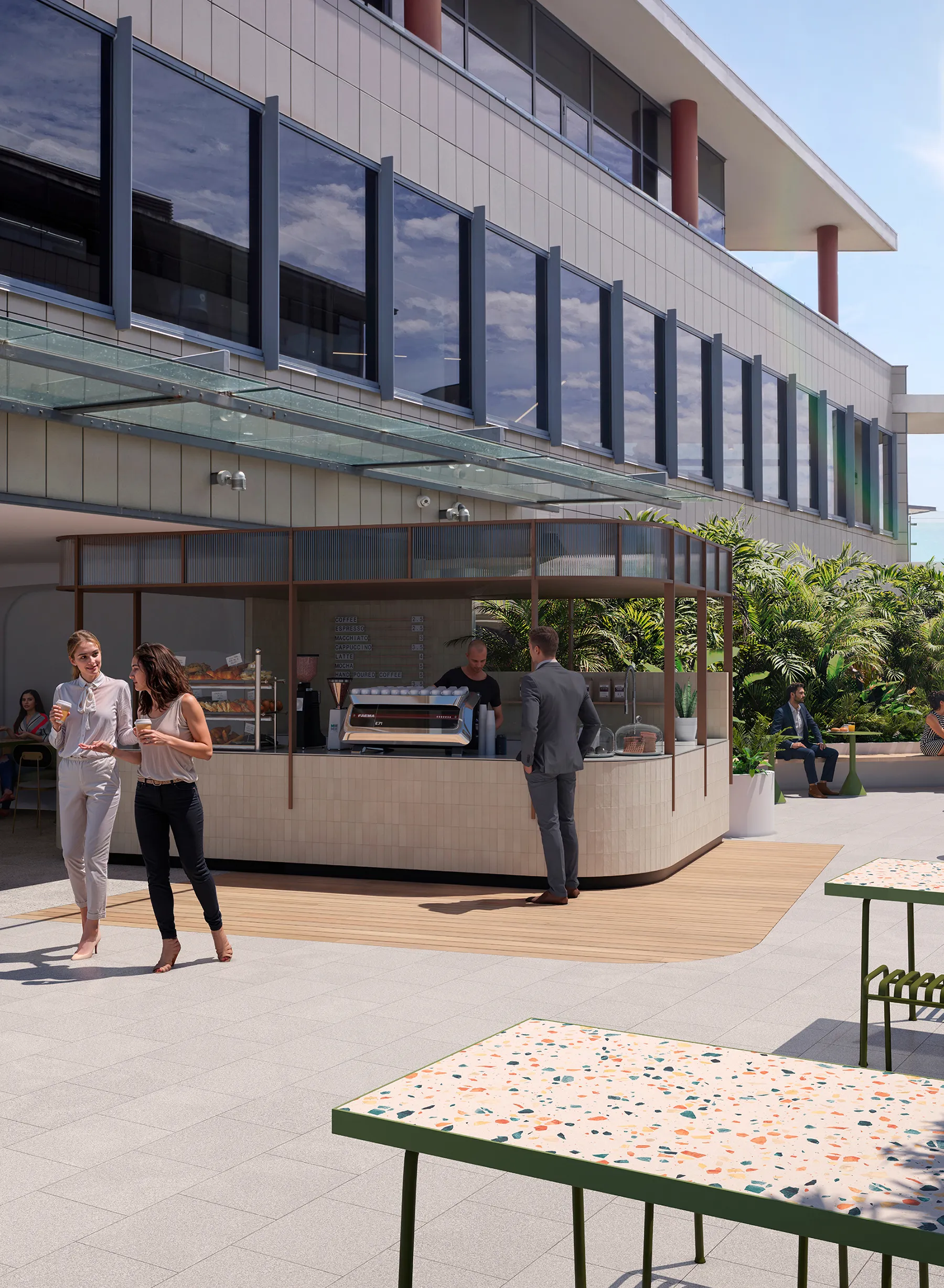 Nautilus at 8 Windmill Street Millers Point Sydney, outdoor café and terrace with harbour views and modern workplace precinct.