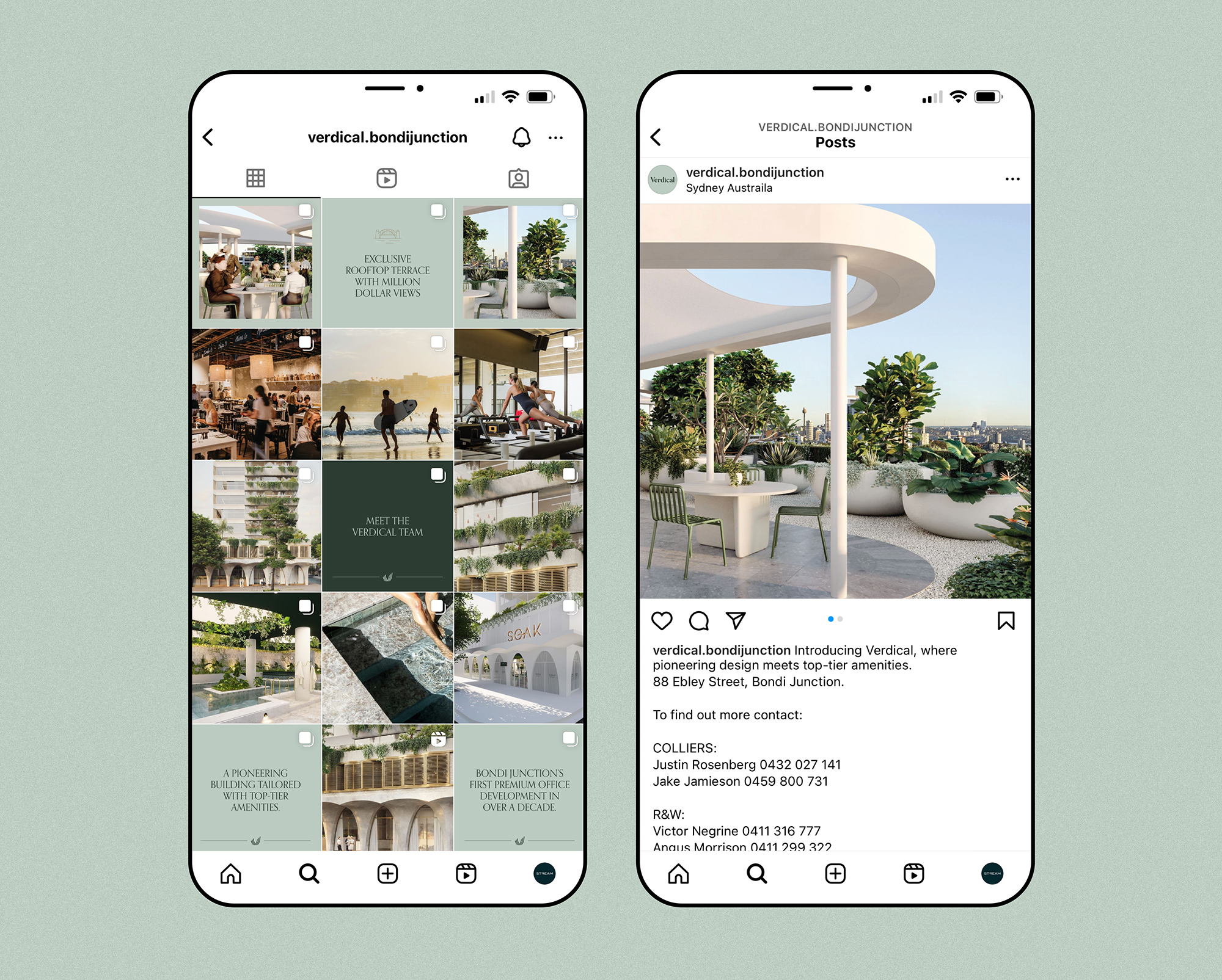 Verdical Bondi Junction Instagram campaign showcasing rooftop terrace, lifestyle amenities, and project updates at 88 Ebley Street Sydney.”