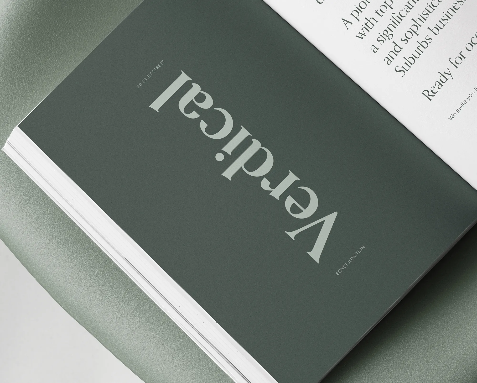 Verdical Bondi Junction branding inside property brochure, showcasing premium commercial development identity at 88 Ebley Street.
