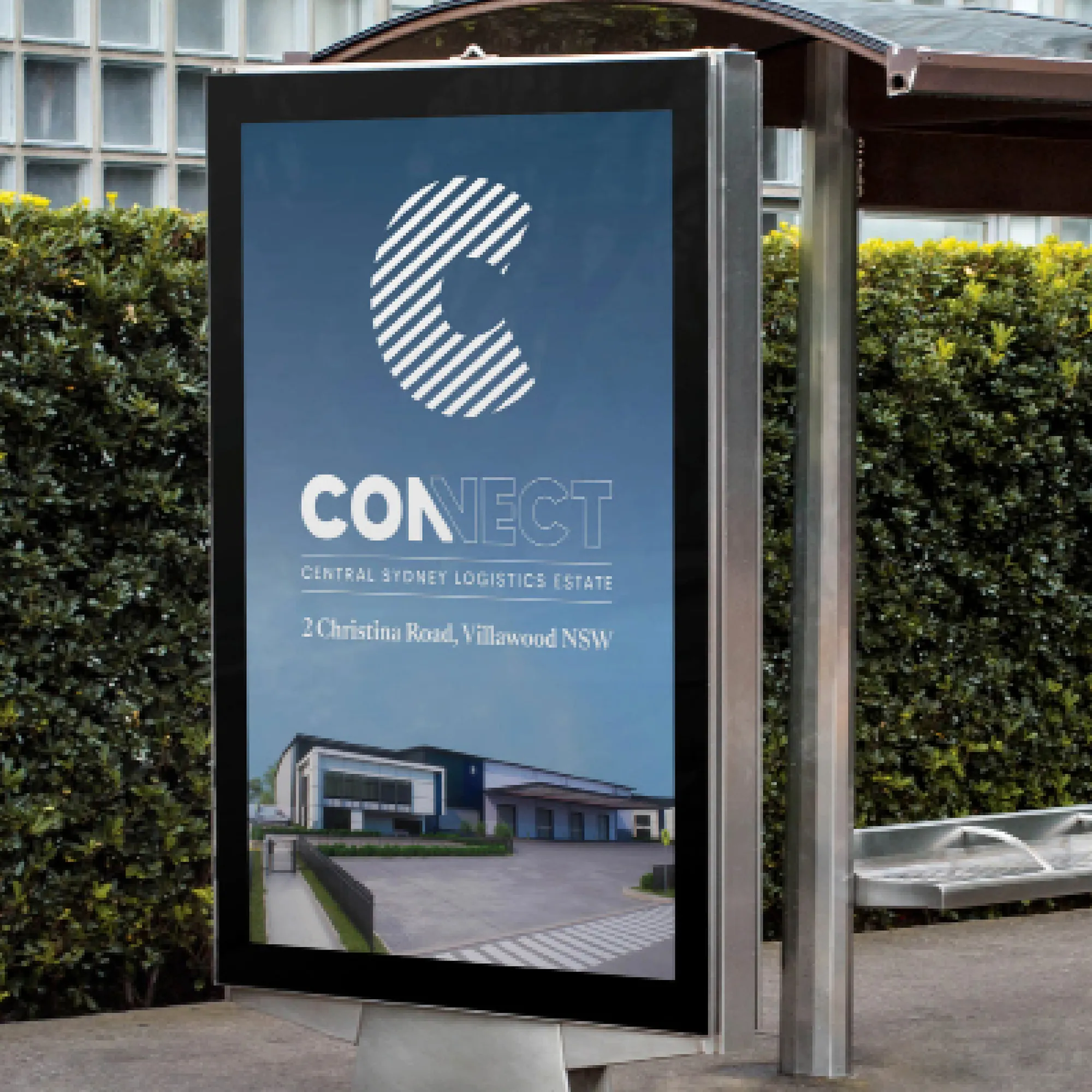 Billboard signage for Connect Central Sydney Logistics Estate at 2 Christina Road, Villawood NSW featuring modern industrial estate design.