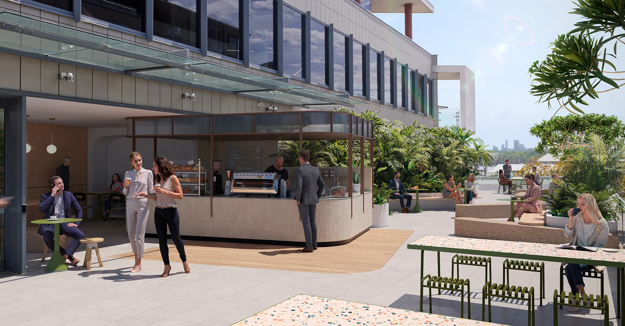 Nautilus at 8 Windmill Street Millers Point Sydney, outdoor café and terrace with harbour views and modern workplace precinct.