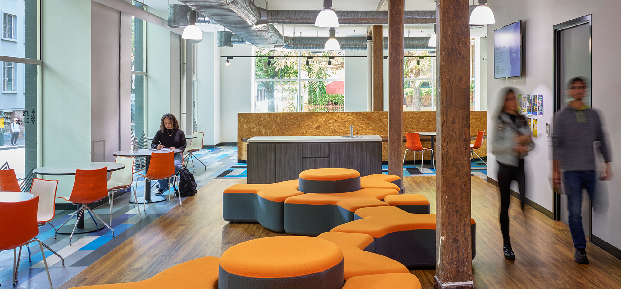 The Yarn Ultimo interior with collaborative lounge, breakout seating, and modern industrial design at 645 Harris Street Sydney.