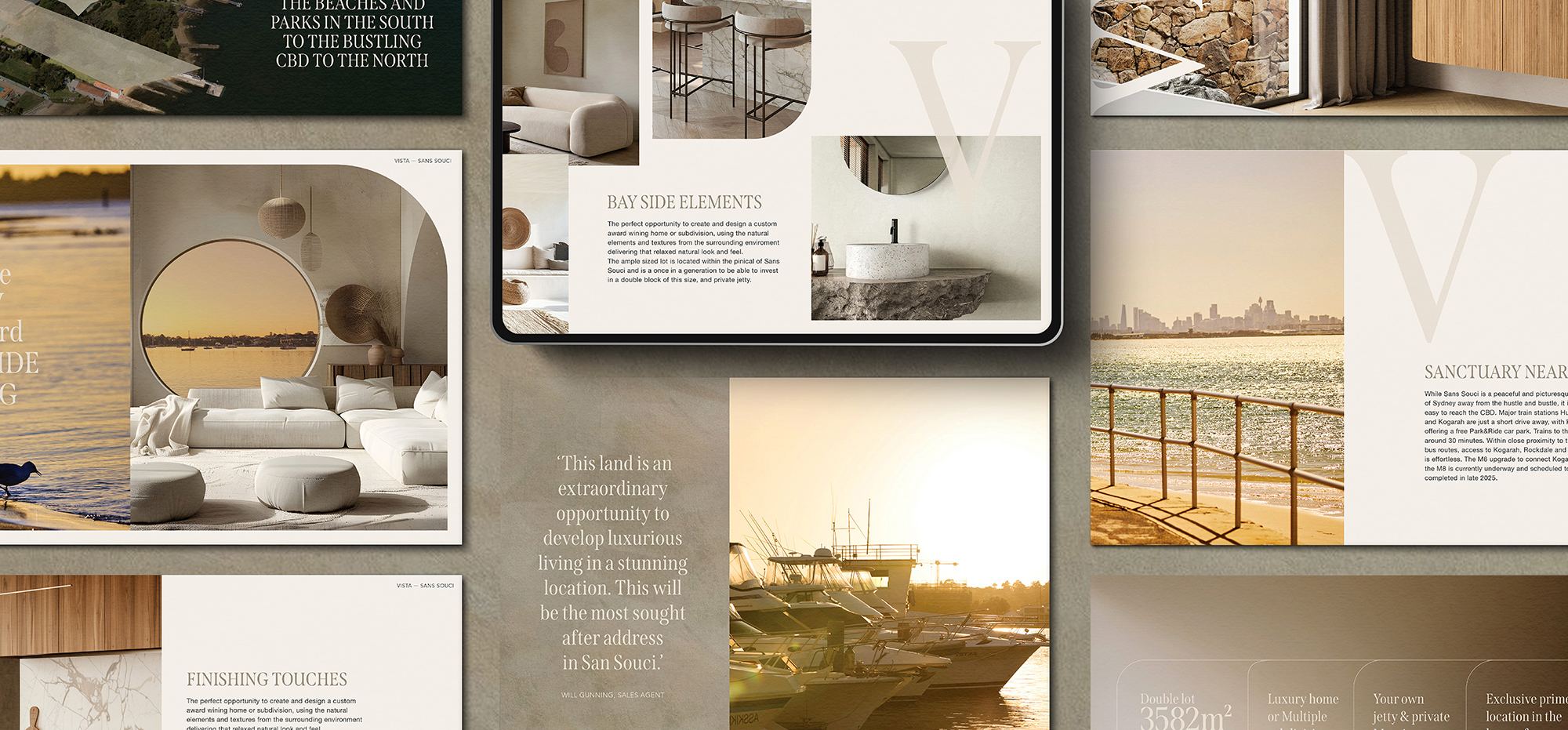 The Vista Sans Souci property marketing showcasing bayside living, interiors, and premium waterfront lifestyle at 43–45 Vista Street Sydney.
