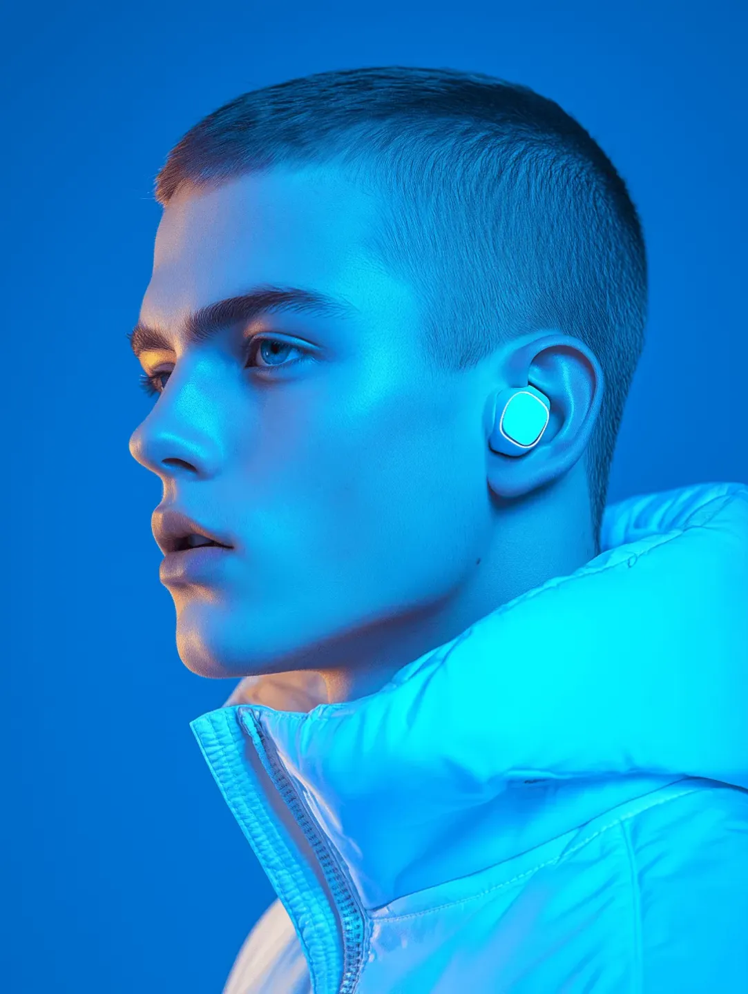 man wearing earphones