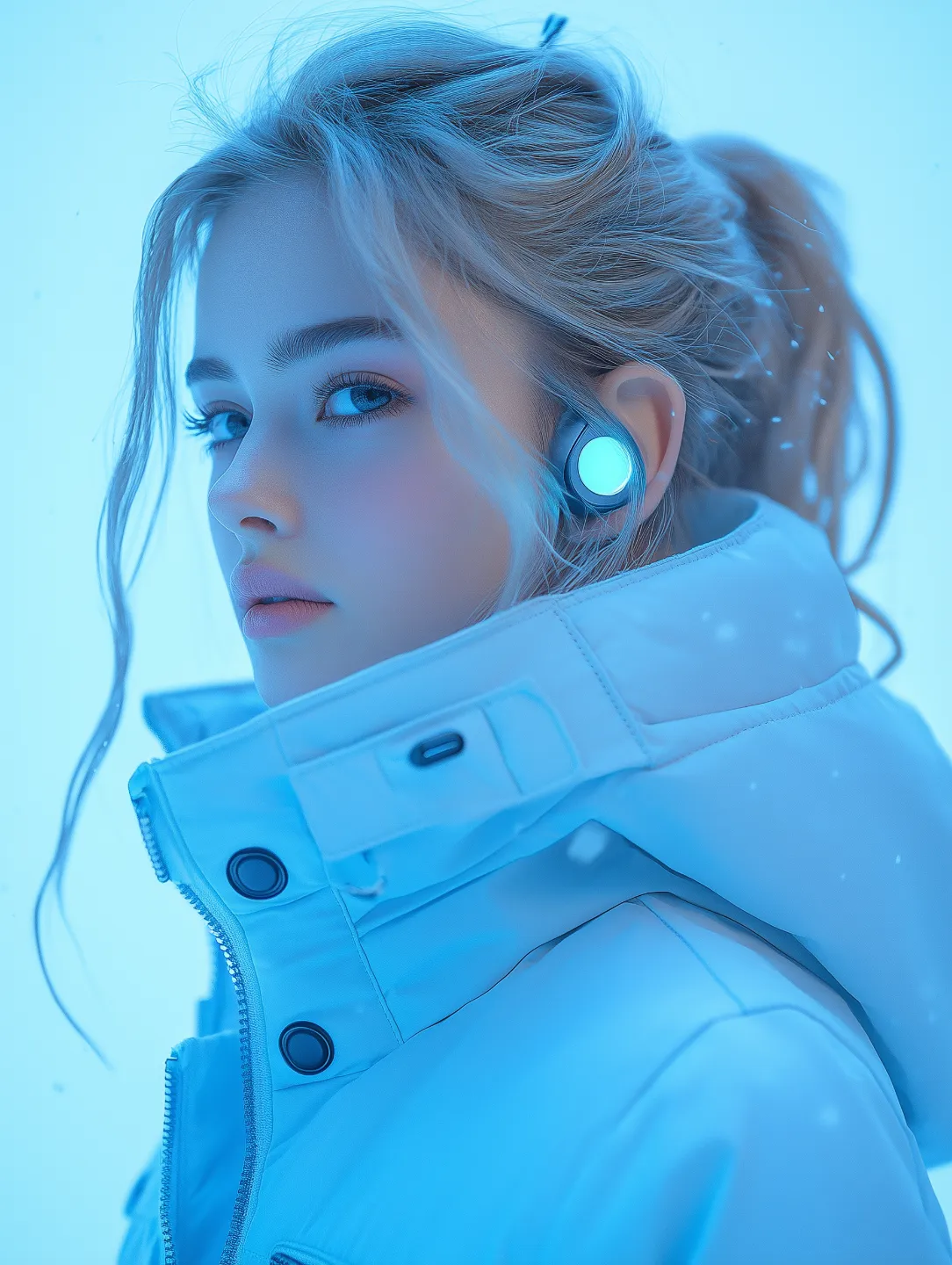 woman wearing earphones