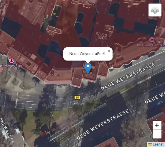Satellitenbild mit automatisch erkannten Gebäudestrukturen als Beispiel für Gebäudeerkennung.