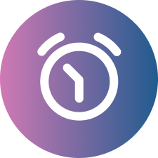 White connected nodes icon representing a network or teamwork on a blue to purple gradient circular background.