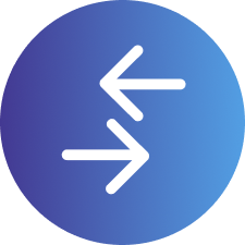 White speed and energy icon with three horizontal lines and a lightning bolt inside a round gradient circle.