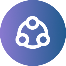 White alarm clock icon on a circular gradient background transitioning from purple to blue.