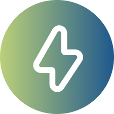 White lightning bolt icon inside a circular gradient background transitioning from green to blue.