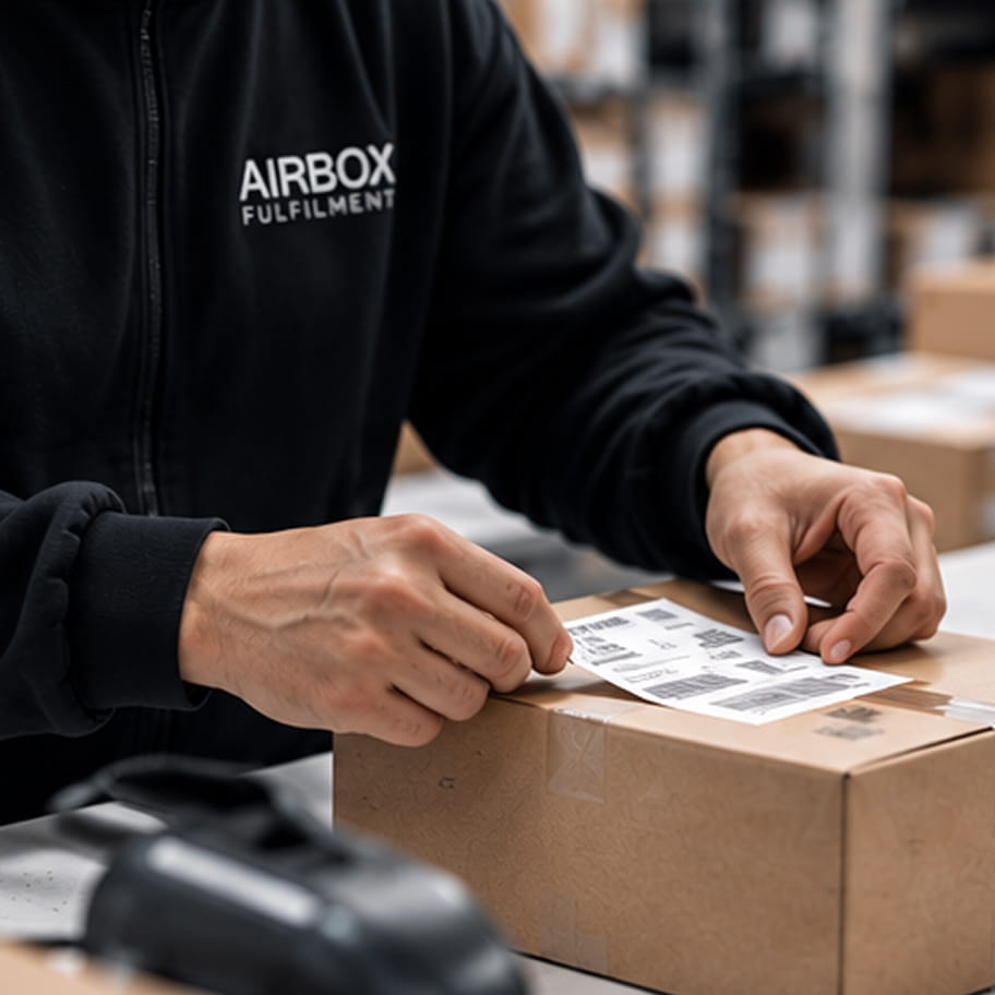 Labelling parcels at a packing station
