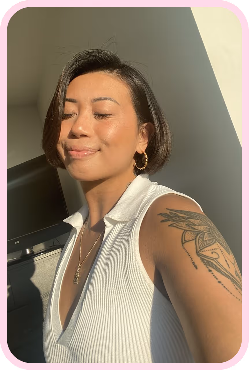 Smiling reviewer after reviewing a product