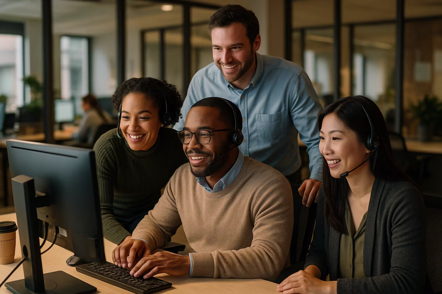 Diverse IT service desk teamwork