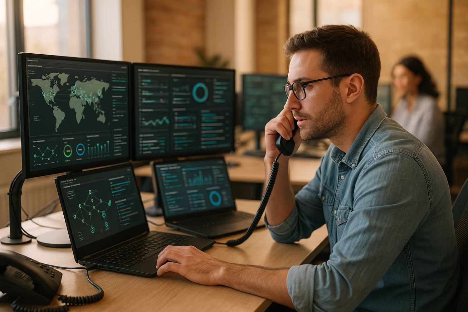 Professional using network monitoring tools