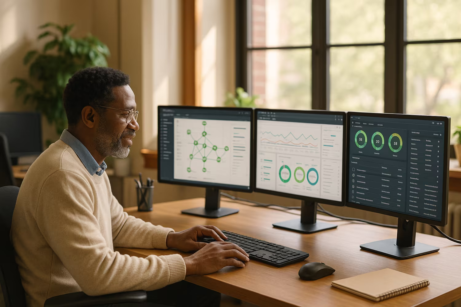 IT professional using network monitoring tools