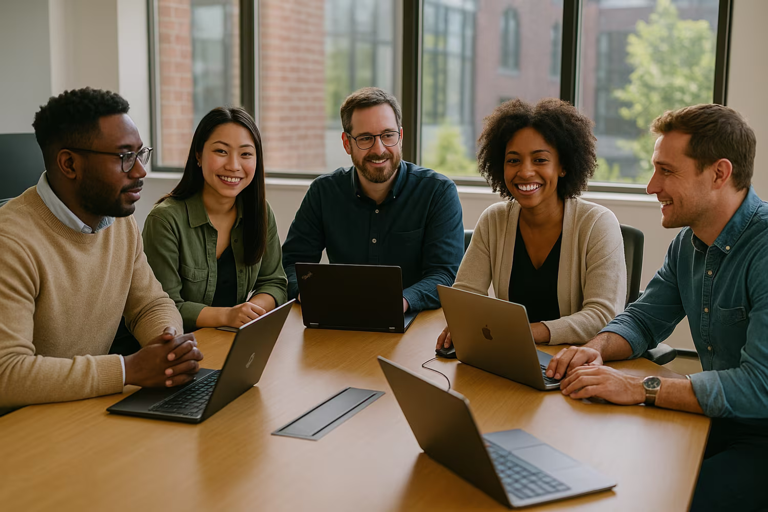 Diverse IT professionals discussing compliance management