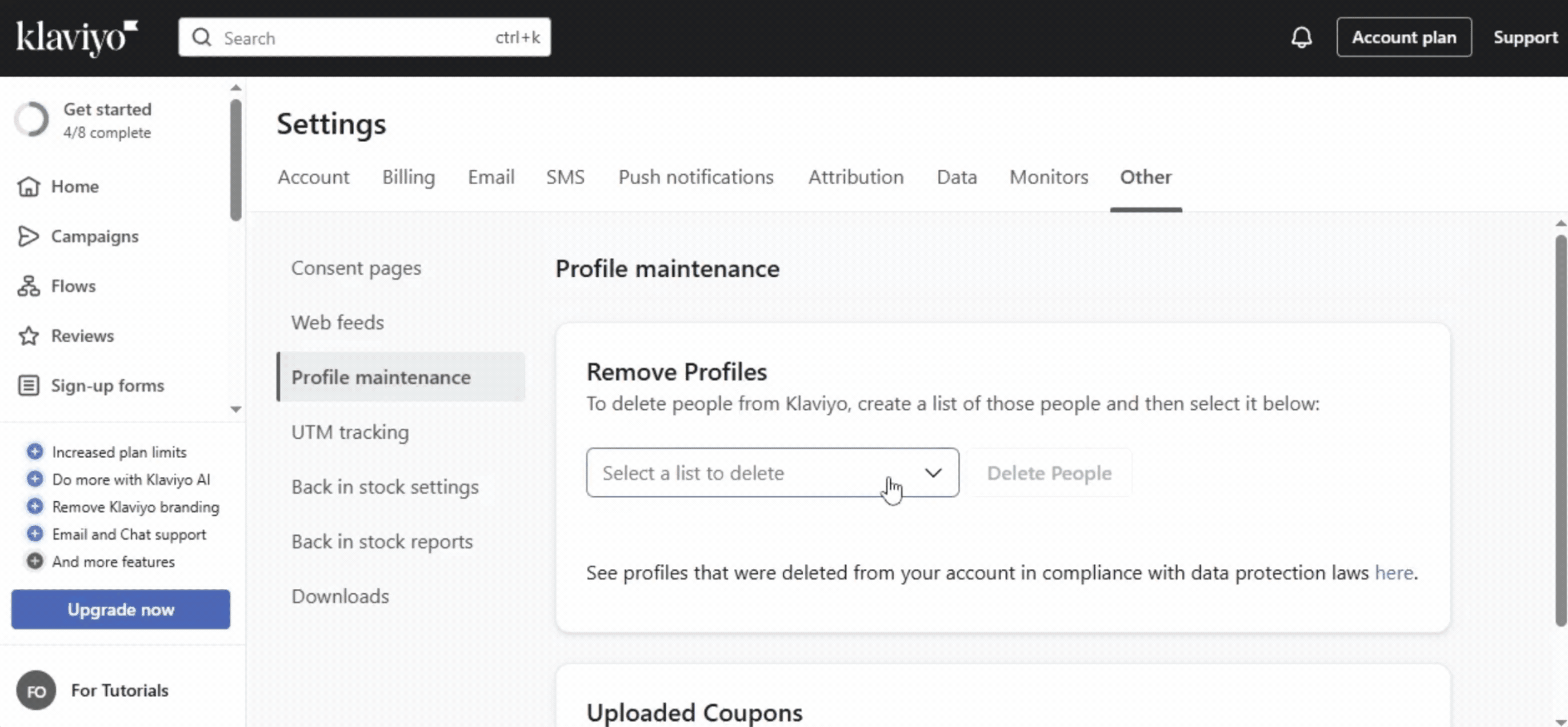 GIF showing how to bulk delete subscribers in Klaviyo