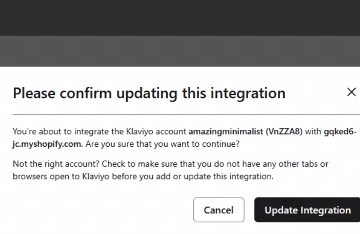 Update integration settting in Klaviyo with Shopify