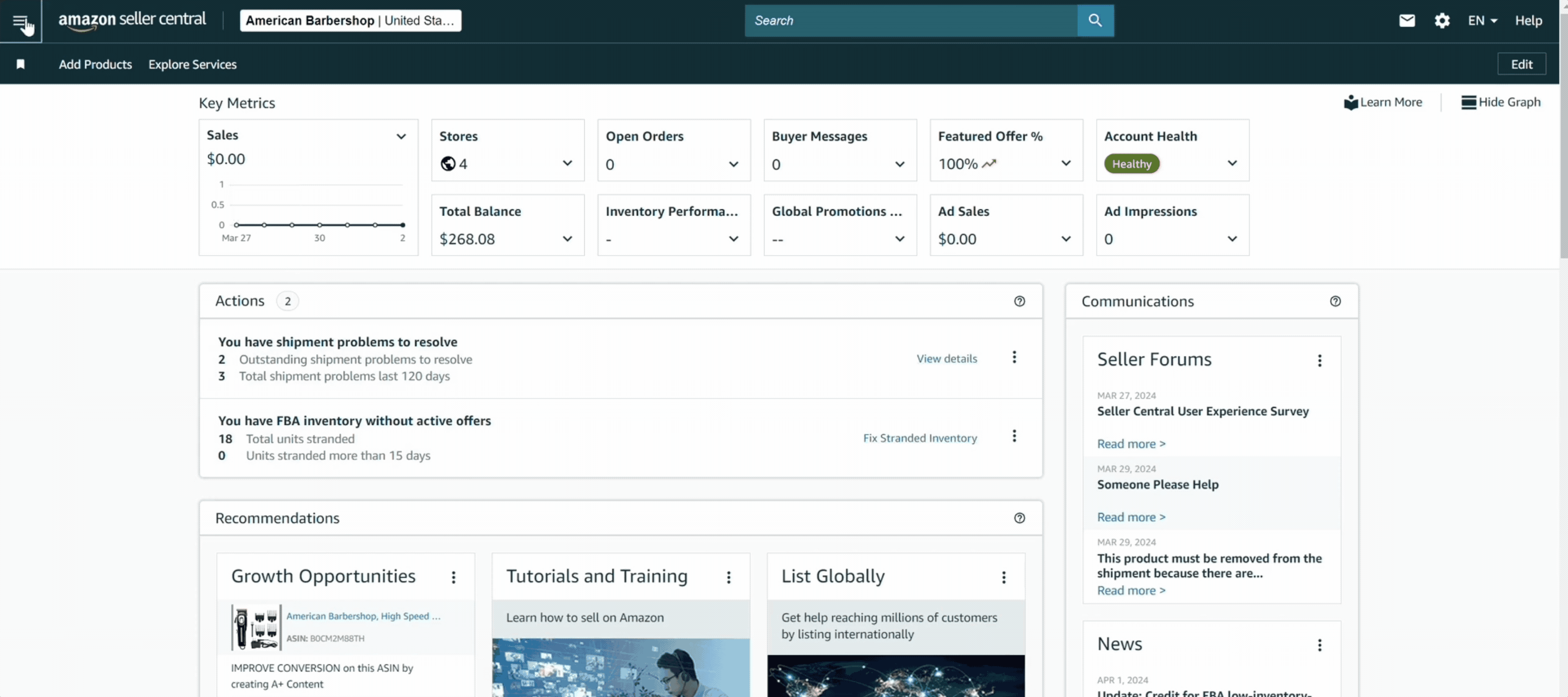 GIF Showing how to navigate to manage order in Desktop (Seller Central)