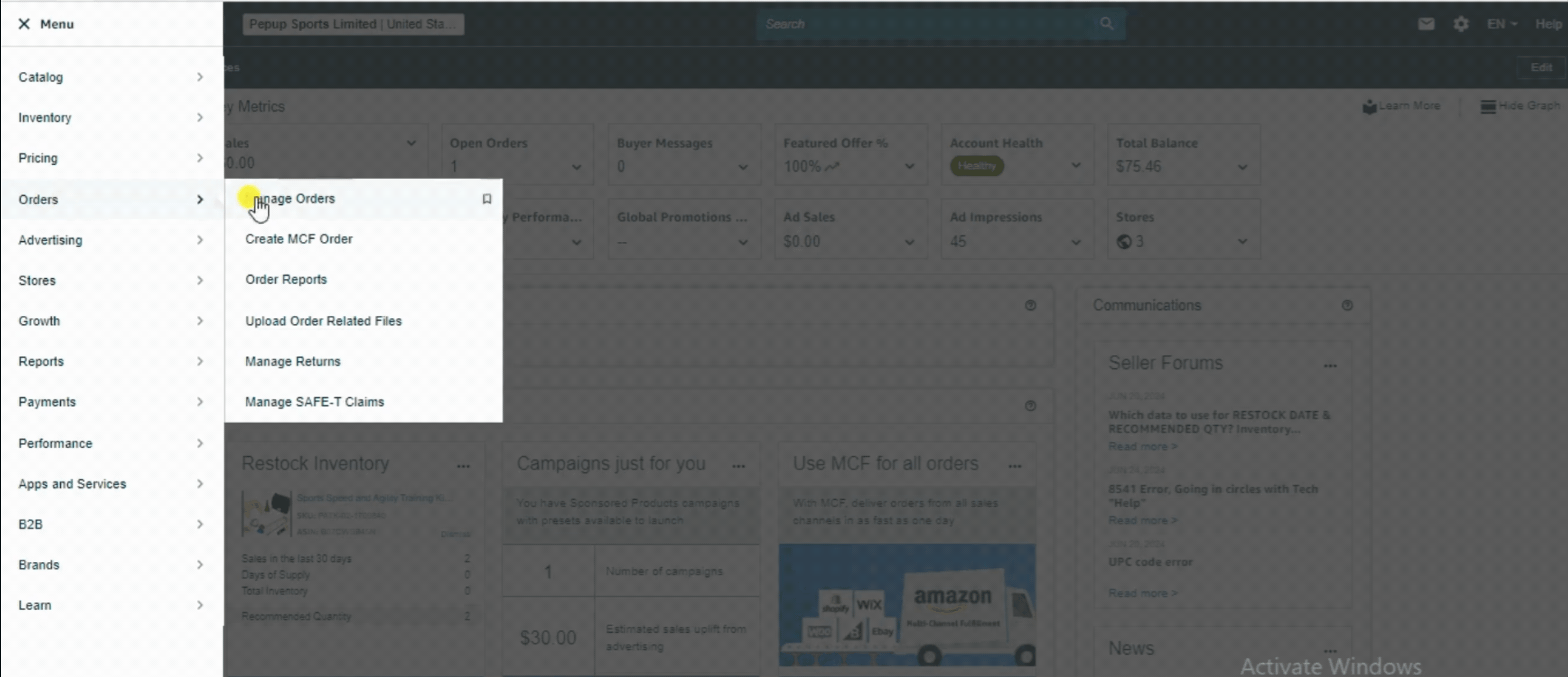 Gif showing where to download order report