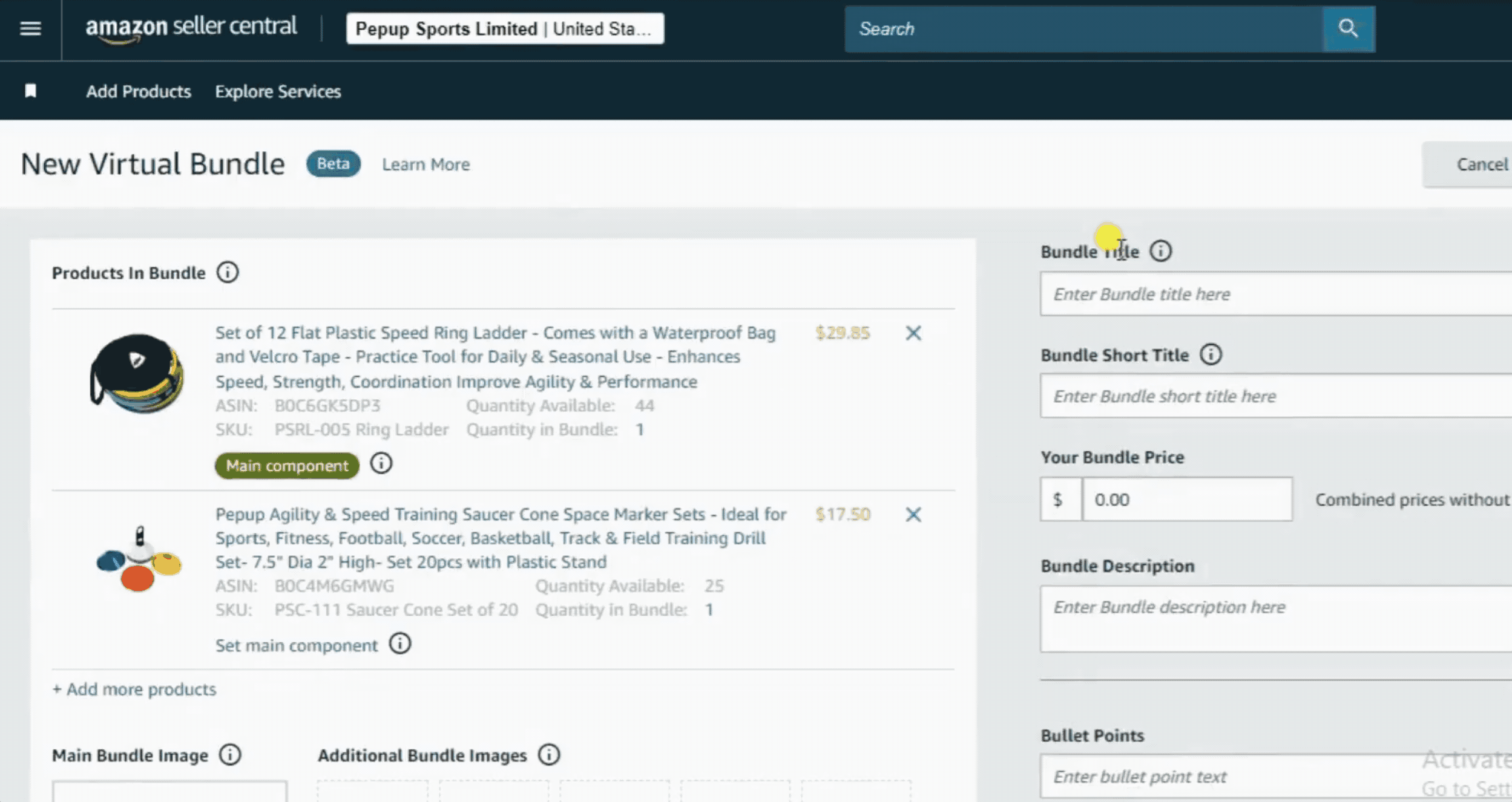 A GIF showing how to upload image for virtual bundles on amazon SC
