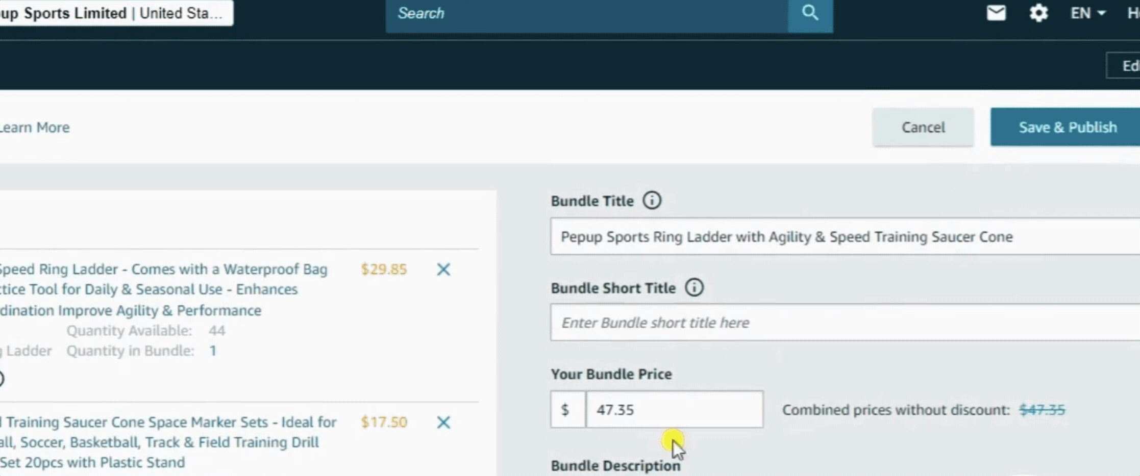 A Gif showing how to Double-check components, images, price, copy and then publish the Virtual bundles