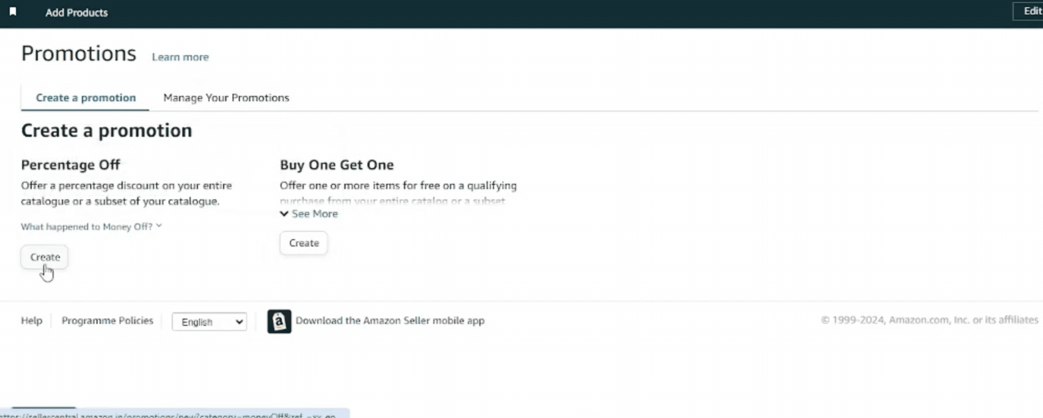 A GIF showing how to choose products (ASIN/SKU and set discount percentage in Amazon promotion