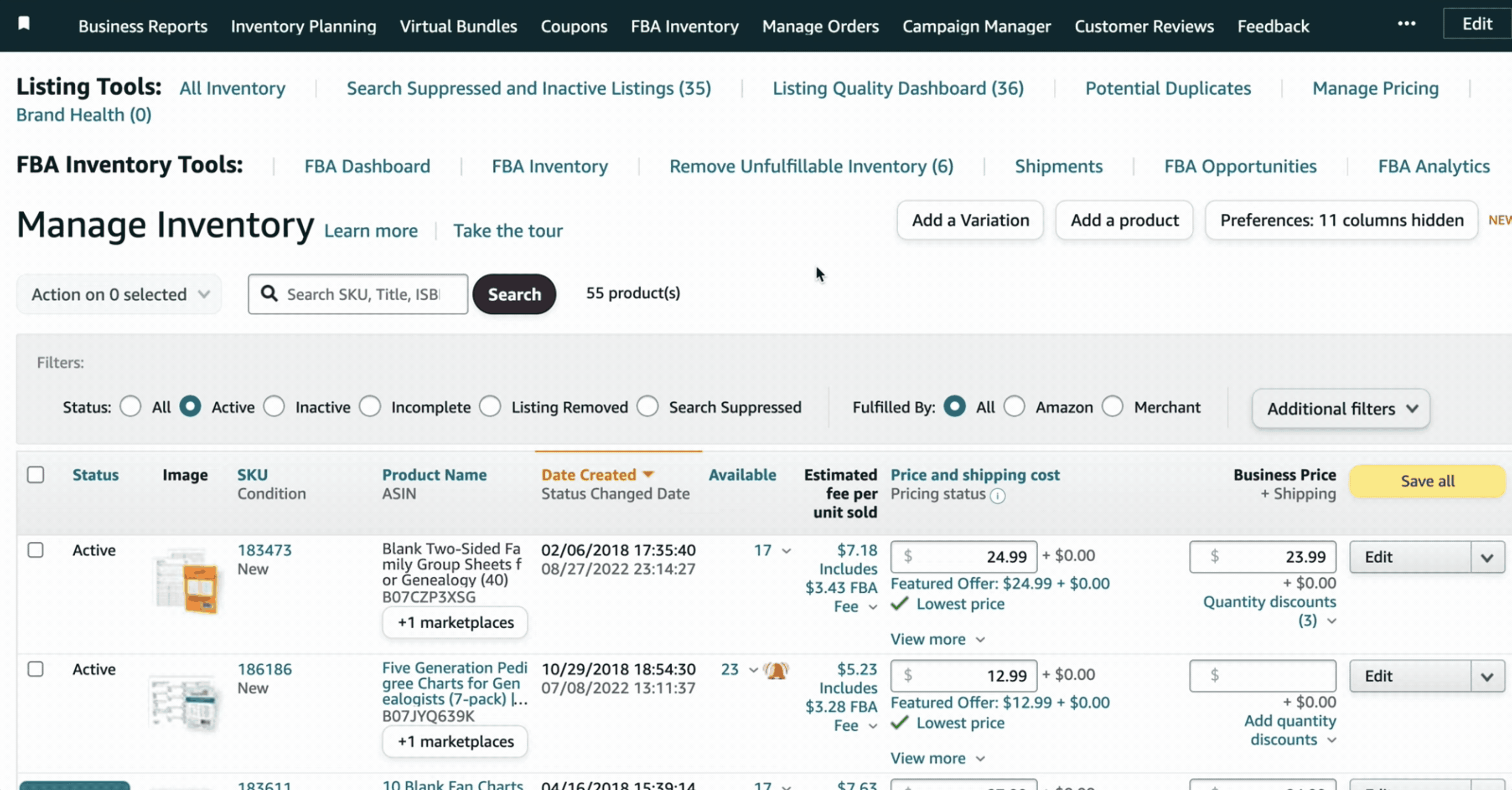 how to check the “Restock limit” column